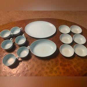VINTAGE Melmac Melamine Aqua OVAL Serving Platter plates Mugs Cups bowls lot